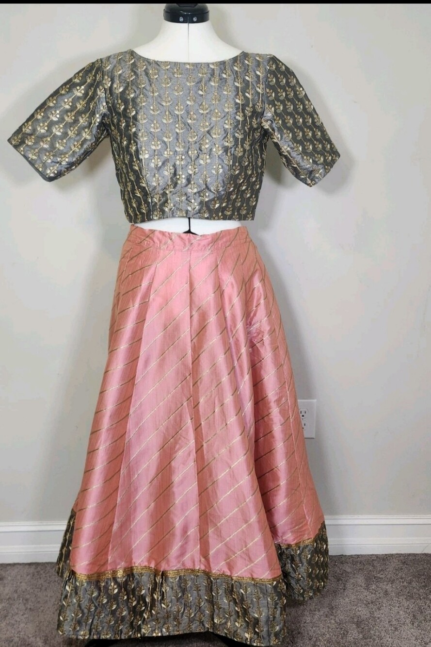 Traditional Lehenga Bollywood Wedding Guest Salmon Pink Bronze Gold 2 Piece Set